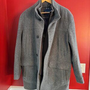 Cole Haan Signature Wool Plush Car Coat with Attached Bib Gray